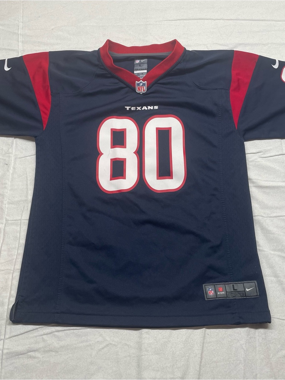 Andre Johnson Nike NFL Kids size L Navy and Red Houston Texans #80 Jersey